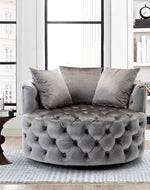 Bloomart Barrel Button Tufted Design Modern Round Sofa For Living Room with 3 Pillows - Bloomart