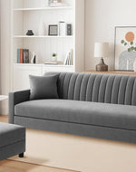 3 Seater Wooden Sofa Set with Ottoman, Velvet Fabric Couch, Durable & Space-Saving Design for Living Room, Office & Guest Use - Grey Color