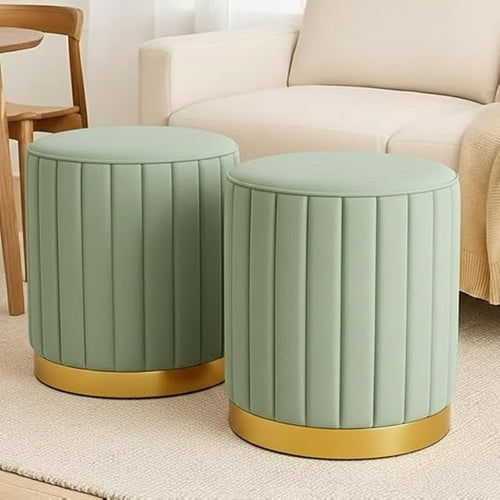 Bloomart Modern Velvet Ottoman Stool | Bedroom & Dressing Footrest with Wooden Legs (Green)