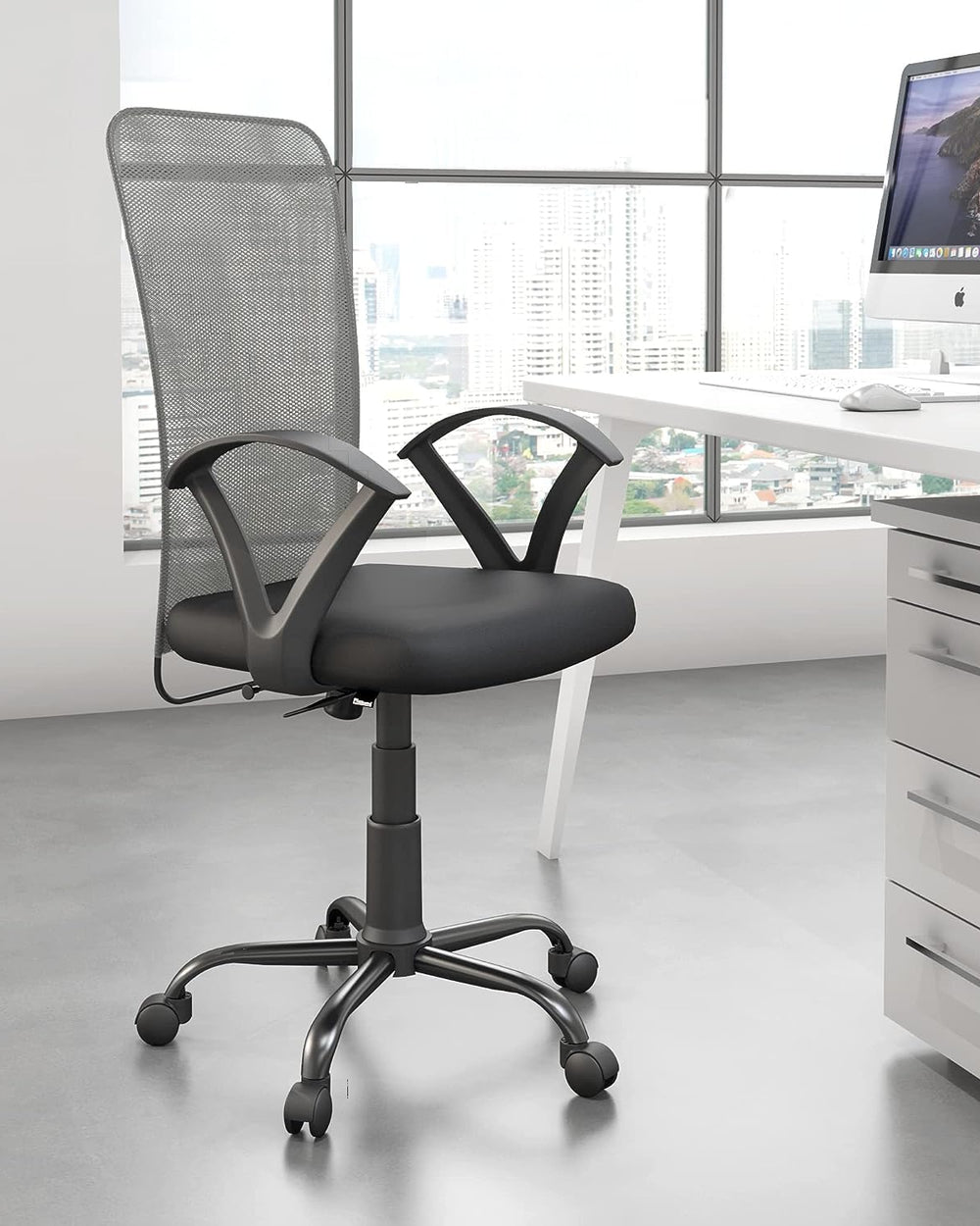 Nilkamal Hanoi Mid Back Cushioned Seat Mesh Back Ergonomic Office Chair with Adjustable Height and Push Back Mechanism (Grey)