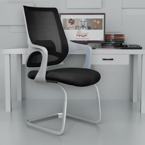 ROSE® Mono | 3 Years Brand Warranty | Visitor Chair, Fixed, Reception, Conference, Meeting, Waiting, Guest Seating, Office Lobby, Non-Revolving, Steel Frame (Grey & Black)