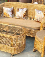 Bamboo 5 Seater Handmade Cane Sofa Set with Table for Home, Office, Living Room, Balcony, Garden, Indoor & Outdoor