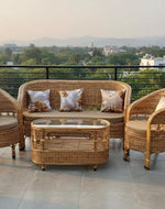 Bamboo 5 Seater Handmade Cane Sofa Set with Table for Home, Office, Living Room, Balcony, Garden, Indoor & Outdoor
