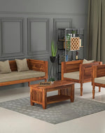 Sheesham Wood 5 Seater Sofa Set for Living Room - Honey Beige