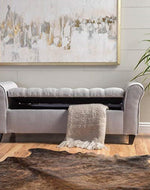Bloomart Zamansız Button Tufted Design Premium Wood 2 Seater Storage Bench (Light Grey)