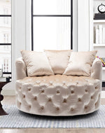Bloomart Barrel Button Tufted Design Modern Round Sofa For Living Room with 3 Pillows - Bloomart