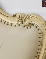 Golden Queen Size Teak Wood Bed Hand Carved with Cushioned Design