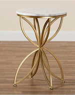 Florence Circular Iron Side Table - Glossy Golden Modern Flower Design