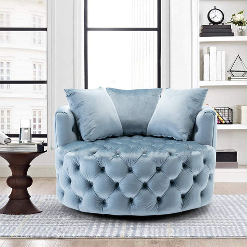 Bloomart Barrel Button Tufted Design Modern Round Sofa For Living Room with 3 Pillows - Bloomart