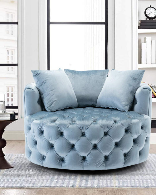 Bloomart Barrel Button Tufted Design Modern Round Sofa For Living Room with 3 Pillows - Bloomart