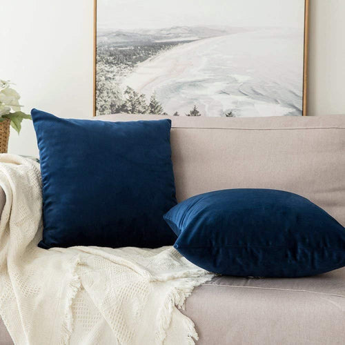 Blue Color Velvet Cushion Covers ( Set of 2 ) - Bloomart