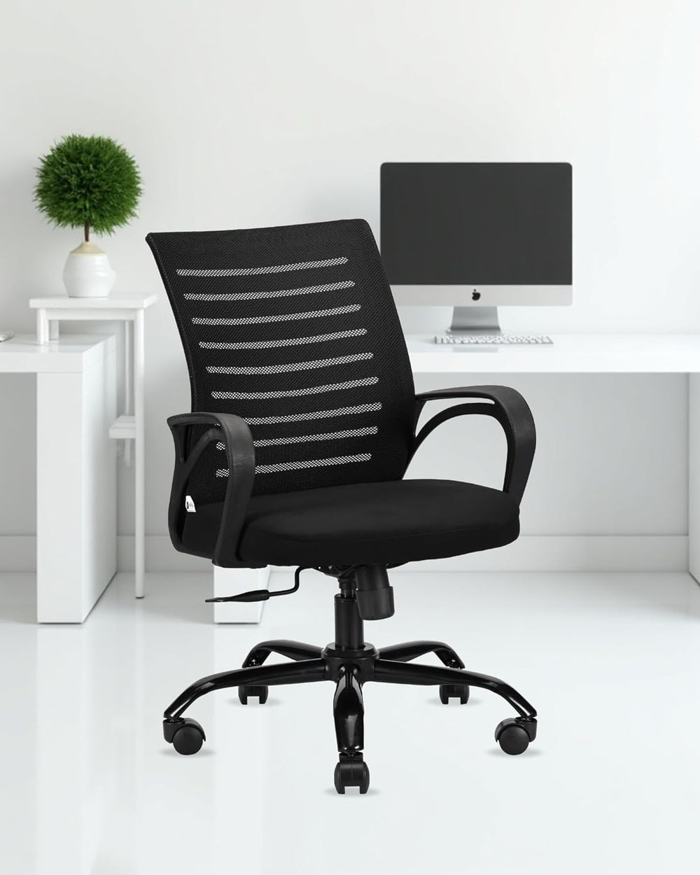 IAFA FURNITURE® Diego Mid-Back Mesh Office Chair | 3 Year Warranty | Ergonomic Study | Computer Chair with Revolving Base | Tilting & Height Adjustable Mechanism | Heavy-Duty Metal Base (Black) (DIY)