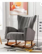 Wooden Velvet Accent Rocking Chair (Grey)