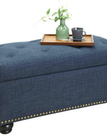 Tufted Rectangle Storage Ottoman Pouffes Footrest Stool with 4 Wooden Legs