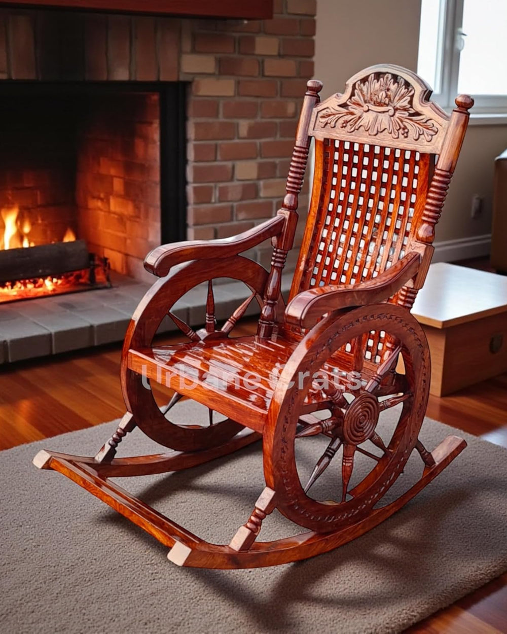 Sheesham Wooden Rocking Chair - Brown with Cushion