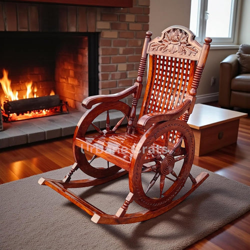 Sheesham Wooden Rocking Chair - Brown with Cushion