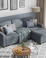 Convertible L-Shaped Wide Reversible Sectional Sofa 3 Seater With Ottoman - Bloomart