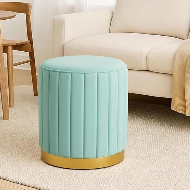 Bloomart Round Ottoman Footrest | Additional Features Velvet Pouf Stool for Home (Beige)