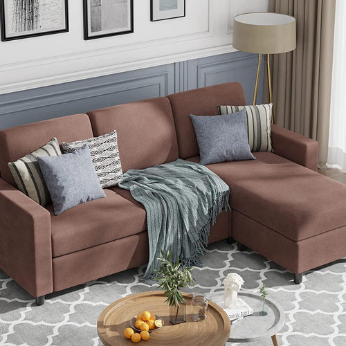 Bloomart Cosy L-Shaped Sectional 3 Seater Sofa Set With Ottoman Elegant Living Room Furniture for Comfort and Style