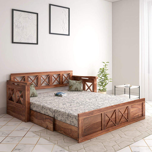 Wooden Sofa Cum Bed for Living Room Home (Teak Wood) - Bloomart
