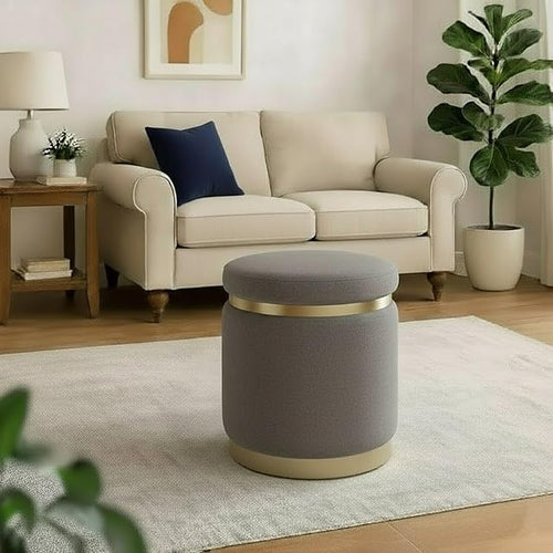Bloomart Round Pouf Ottoman | Padded Upholstered Footrest Stool for Living Room (Cream)