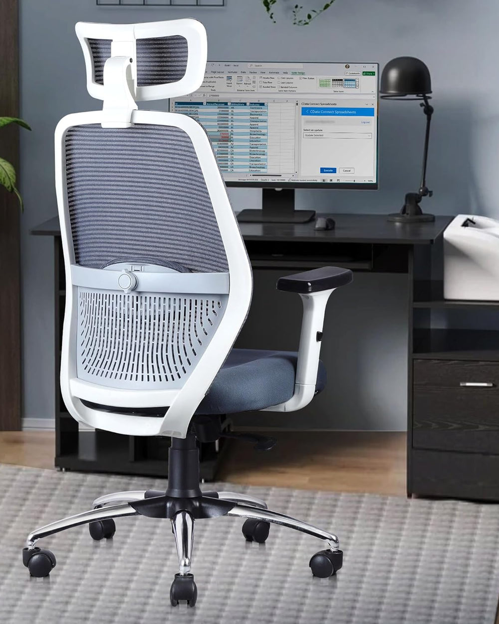 ASTRIDE Octave BIFMA Certified Ergonomic Office Chair for Work | 2D Adjustable Soft Armrest, 2D Headrest & 2D Lumbar Support | Single Tilt Lock Mechanism [Heavy Duty Metal Base, White-Grey]