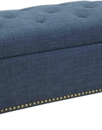 Tufted Rectangle Storage Ottoman Pouffes Footrest Stool with 4 Wooden Legs