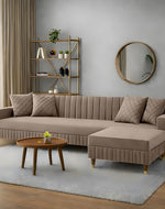 AMATA Omega Solid Wood 4 Seater L Shape Camel Suede Velvet Sofa Set with Four Cushions Perfect for Home Office Guests Living Room (03 Camel, Omega L Shape 4 SSEATER)(3 Year warrantty)