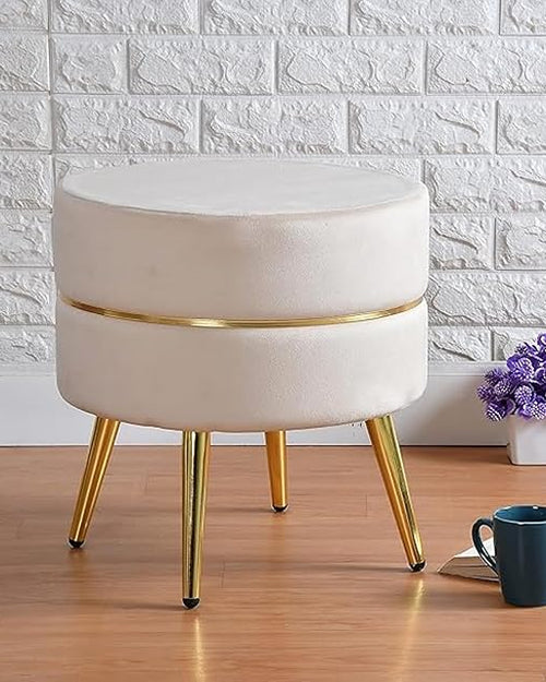 Bloomart Luxury Round Ottoman | Velvet Padded Footrest Pouf Stool for Living Room & Bedroom