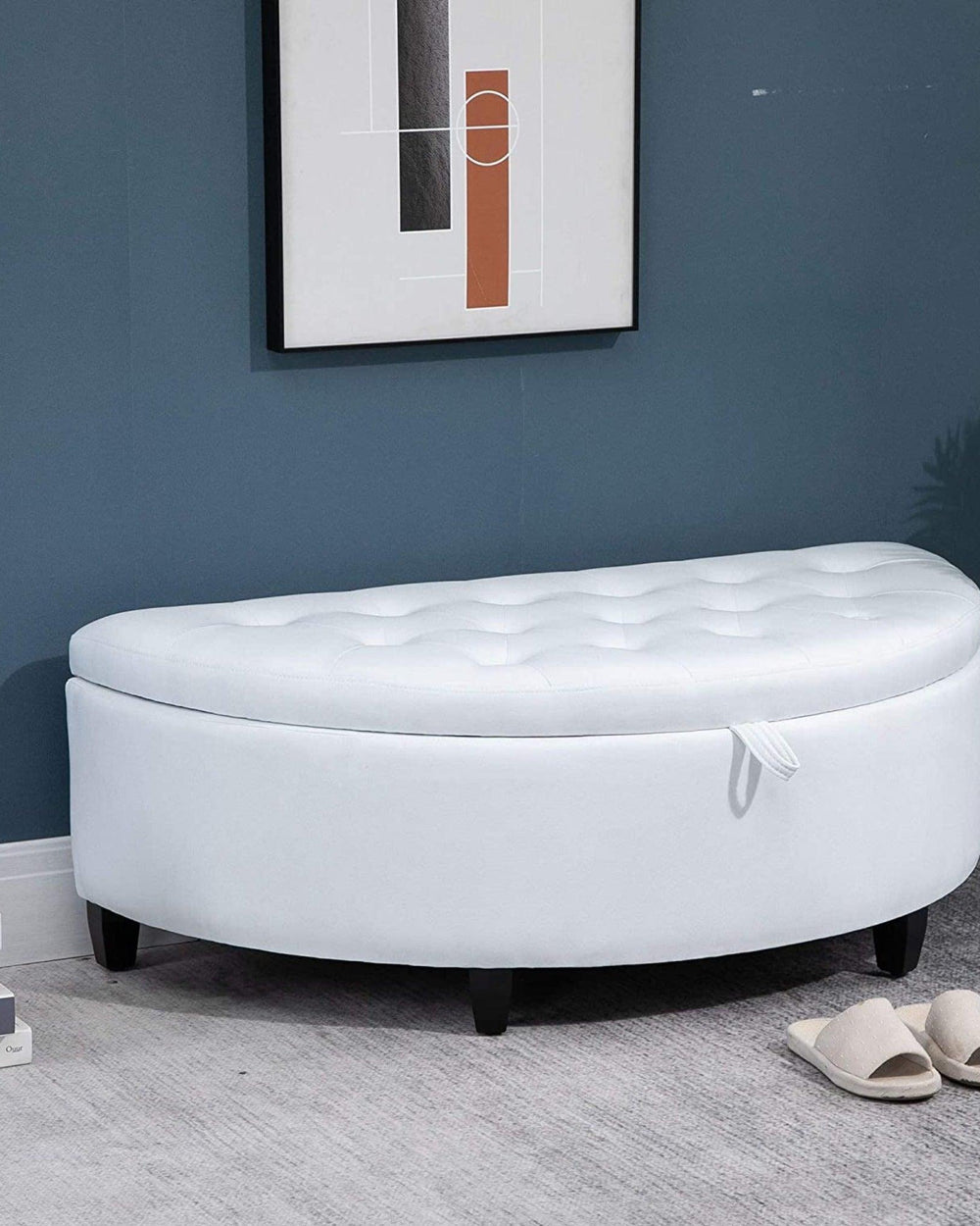 Half Moon Velvet Tufted Storage Bench Footstool Bed End Table for Living Room ( Big ) - Bloomart