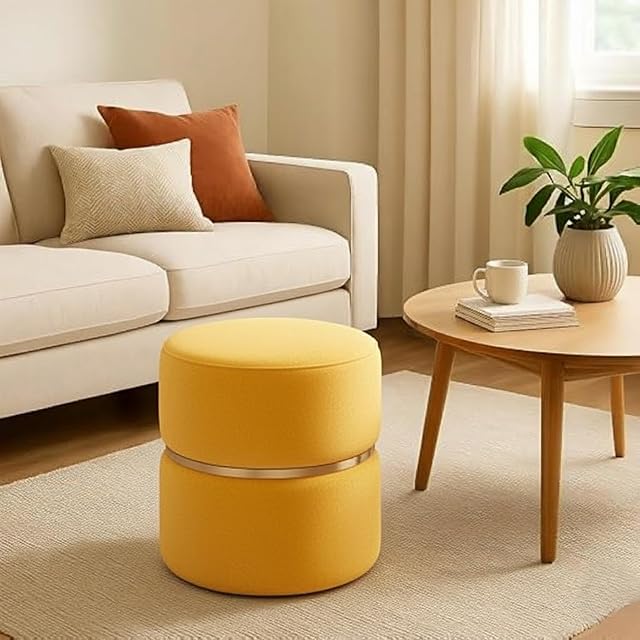 Bloomart Round Velvet Pouf Ottoman | Padded Upholstered Stool for Living Room & Bedroom (Blue)