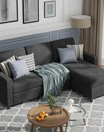 Convertible L-Shaped Wide Reversible Sectional Sofa 3 Seater With Ottoman - Bloomart