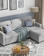 Convertible L-Shaped Wide Reversible Sectional Sofa 3 Seater With Ottoman - Bloomart