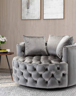 Bloomart Barrel Button Tufted Design Modern Round Sofa Cuddle Chair For Living Room with 3 Pillows
