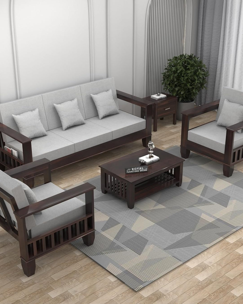 Sheesham Wood 5 Seater Sofa Set for Living Room - Rosewood