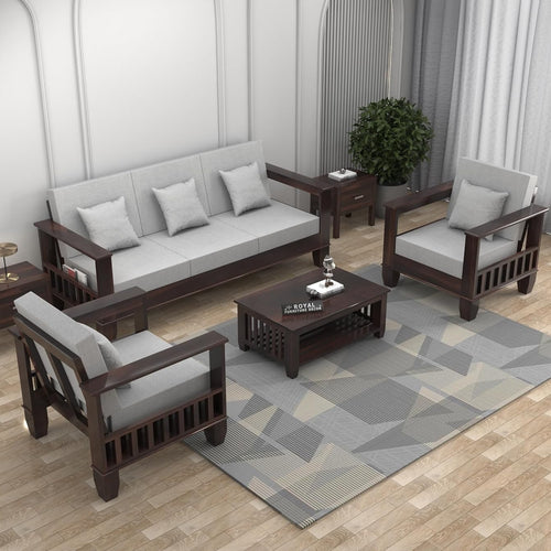 Sheesham Wood 5 Seater Sofa Set for Living Room - Rosewood
