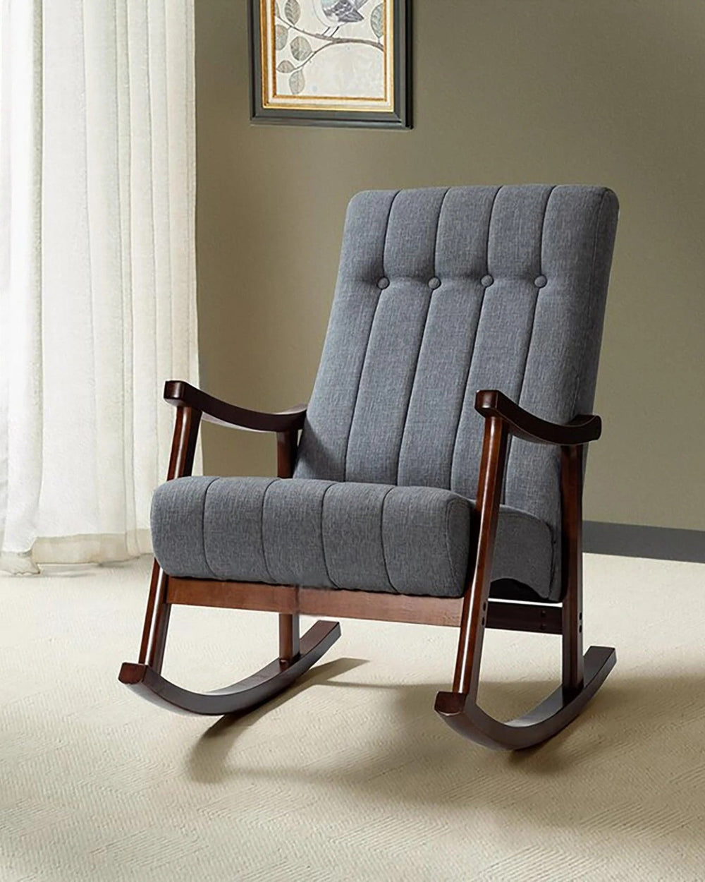 Risco Rocking Chair With Button Tufted Back ( Grey )