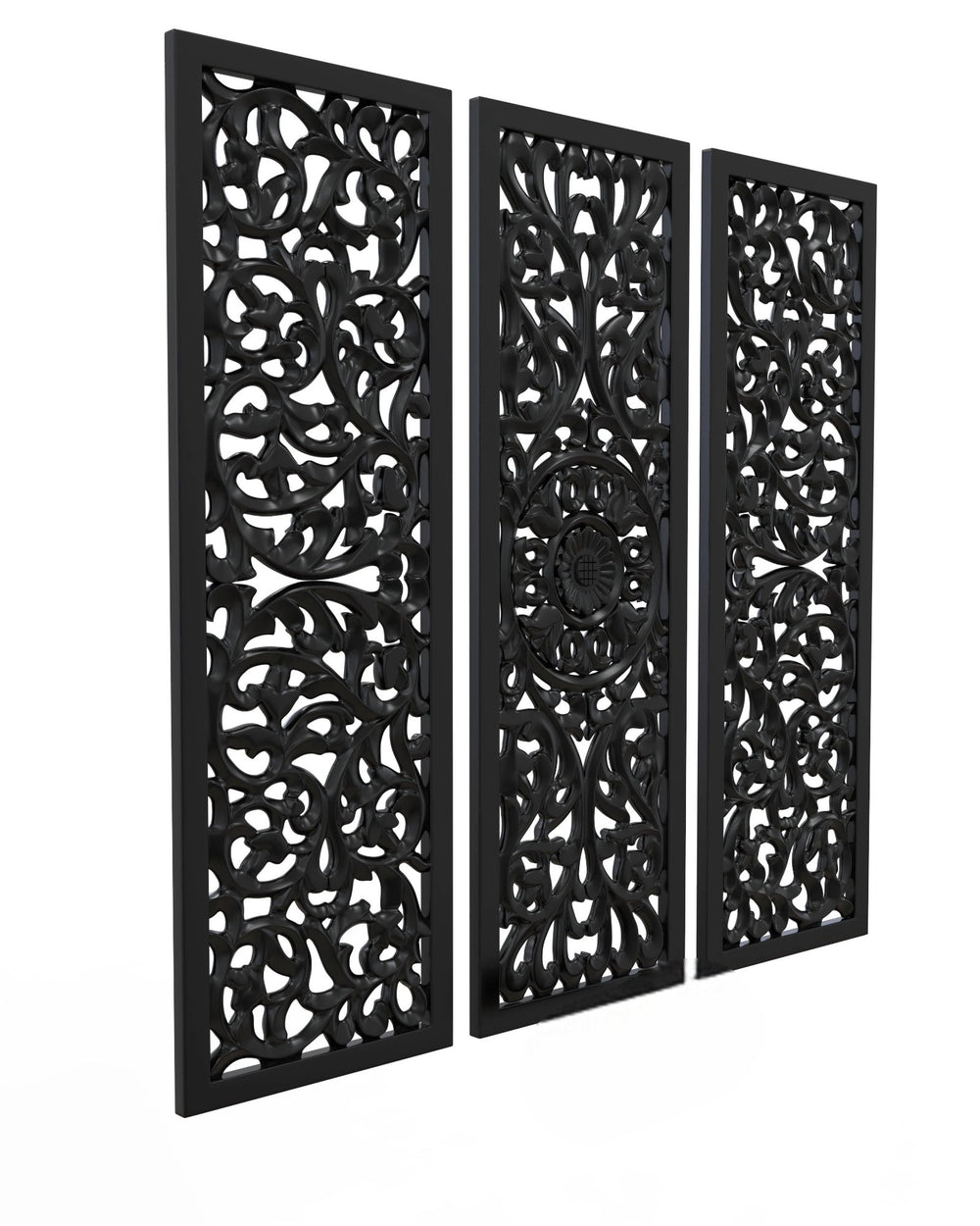 Premium Wooden Decoration Hand Carved 3 Wall Panel (MDF Wood, Black)