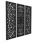 Premium Wooden Decoration Hand Carved 3 Wall Panel (MDF Wood, Black)