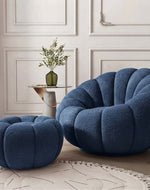 Bloomart Modern Round Pumpkin Design Accent Lounge Chair with Ottoman | Cozy Single Seater Sofa for Living Room & Home (Blue)