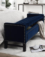 Royal Blue Premium Wood Upholstered Flip top Storage Bench - Bloomart