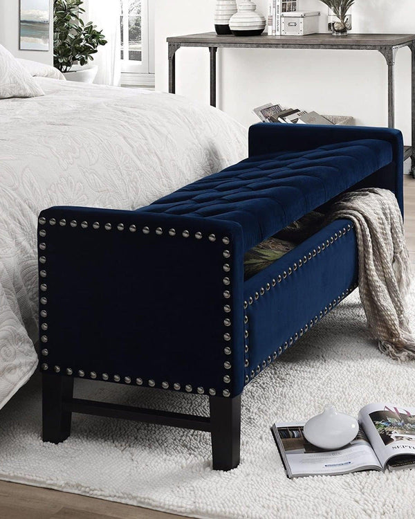 Royal Blue Premium Wood Upholstered Flip top Storage Bench - Bloomart