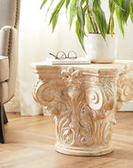 Bloomart Hand Carved Pedestal Style End Table Mango Wood