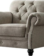 Luxury Chesterfield Chenille Diamond Tufted Armchair Sofa (Grey Color Walnut Legs)