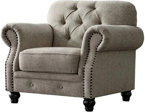 Luxury Chesterfield Chenille Diamond Tufted Armchair Sofa (Grey Color Walnut Legs)