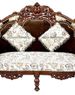 Wooden Sheesham 2 Seater Sofa with Cushion - Natural Brown