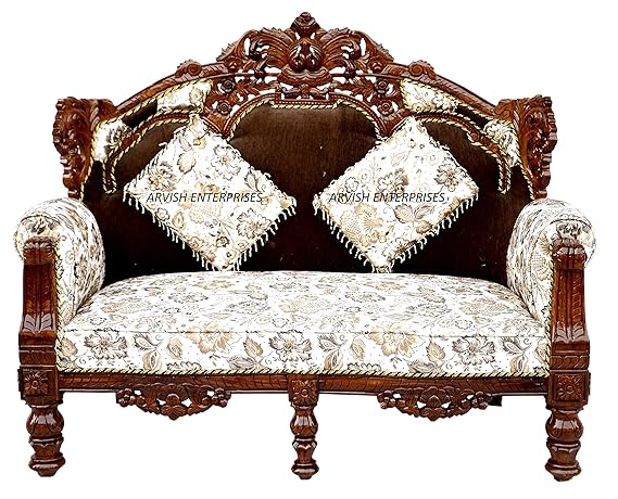 Wooden Sheesham 2 Seater Sofa with Cushion - Natural Brown