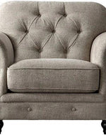 Luxury Chesterfield Chenille Diamond Tufted Armchair Sofa (Grey Color Walnut Legs)