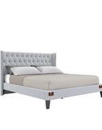 Upholstered Panel Bed Frame with Diamond Tufted and Nailhead Trim Wingback Headboard - WoodenTwist