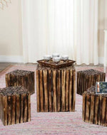 Bloque De Madera Wooden Square Coffee Table With 4 Stool